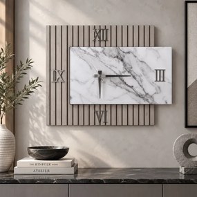 Orologio 72x58 cm in legno cannettato tortora e marmo