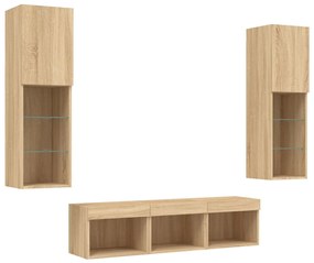 Mobili tv a muro con led 5pz rovere sonoma legno multistrato