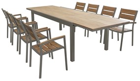 VIDUUS - set tavolo in alluminio e polywood cm 200/300 x 95 x 75 h con 8 poltrone Viduus