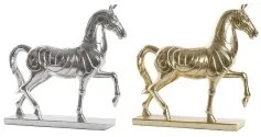 Statua Decorativa DKD Home Decor 34 x 9,5 x 33,5 cm Cavallo Argentato Dorato (2 Unità)