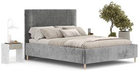 Letto matrimoniale imbottito grigio con contenitore con rete inclusa 160x200 cm Etero – Maison de Rêve