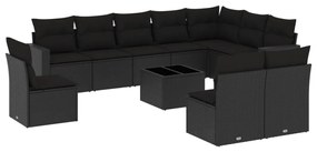 Set divani da giardino 11 pz con cuscini in polyrattan nero