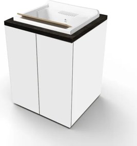 Lavatoio in legno Bianco a 2 ante con top Olmo Caffč e vasca in resina 71x65 cm