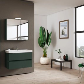 Specchio Contenitore Con Illuminazione Akira laccato opaco verde foresta L 80 x H 70 x P 15.5 cm