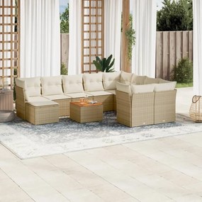 Set divani da giardino 11 pz con cuscini beige in polyrattan