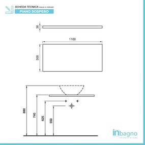 Mensola bagno 110 cm rovere miele per lavabi da appoggio serie Master