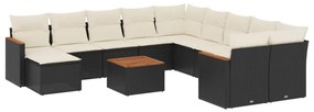 Set divani da giardino 12 pz con cuscini nero in polyrattan