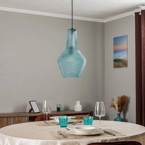 Lampada a sospensione Lindby Drakar, 1 luce, azzurro, vetro, Ø 25 cm