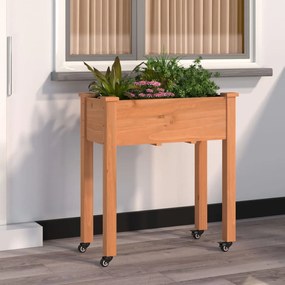 Fioriera Ruote E Fodera Marrone 71x37x80cm Legno Massello Abete /