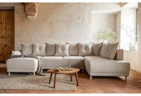 Divano letto angolare in velluto a coste beige (angolo destro a forma di U) Lazy Lukka - Miuform
