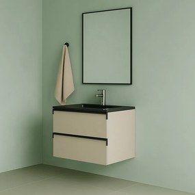 Mobile da bagno sospeso sotto lavabo L 59.5 x H 40 x P 45.5 cm beige laccato opaco, 2 cassetti Fusion