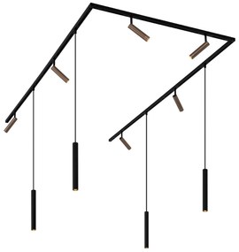 Sistema di illuminazione su binario moderno con 6 faretti e 4 luci a sospensione bronzo scuro monofase - Slimline Uzzy Keno