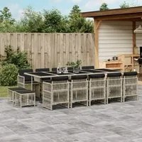 Set da Pranzo da Giardino 15 pz con Cuscini Grigio Polyrattan 3210995