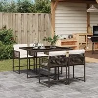 Set da Pranzo da Giardino 5pz con Cuscini in Polyrattan Marrone 3211437