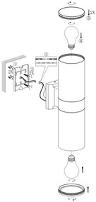 Applique Cilindrica Bidirezionale XL IP54 Con 2 basi E27 - Nera