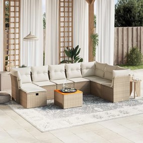 Set divano da giardino 9 pz con cuscini beige in polyrattan