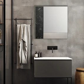 Specchio moderno quadrato 80 cm effetto marmo nero e foglia argento - KEIRA