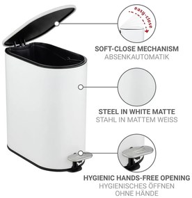 Cestino per la spazzatura bianco opaco in acciaio con pedale 5 l Collungo – Wenko