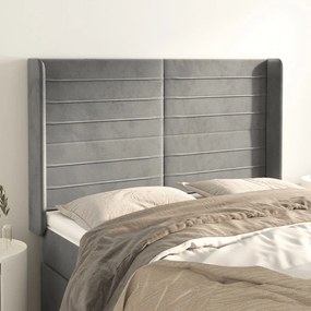 Testiera Ad Orecchio Grigio Chiaro 147x16x118/128 Cm İn Velluto /