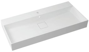 Lavabo a incasso rettangolare vasca centrale Neo L 105 x H 15 x P 49 cm in resina bianco lucido