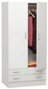 Armadio Guardaroba 2 Ante 2 Cassetti Con Barra Appendiabiti 82x46x185 Bianco