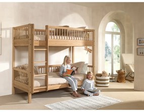 Letto da bambini a castello di colore naturale in rovere massiccio con rete inclusa 90x200 cm Forrest – Vipack