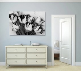 Quadro su tela – Tulipani primaverili in bianco e nero