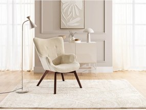 Poltrona con poggiapiedi beige con rivestimento in velluto a coste Niko – Ropez