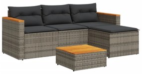 Set divani da giardino 3 pz con cuscini grigio in polyrattan