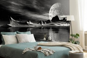 Carta da parati – Pianeta futuristico in bianco e nero
