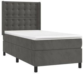 Giroletto a molle con materasso grigio scuro 100x200 cm velluto