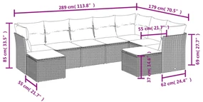 Set divani da giardino 9pz con cuscini marrone in polyrattan