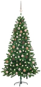 Albero di Natale Preilluminato con Palline Verde, Albero di Natale Preilluminato con Palline Verde 180 cm III