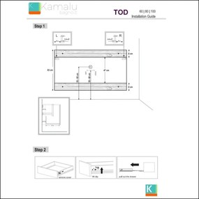 Kamalu - mobile bagno sospeso 80 cm con due cassetti e piano bianco solid surface tod-80ss