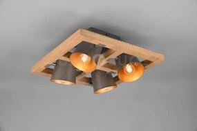 Bell plafoniera quadrata legno naturale 4 spots orientabili diffuso...