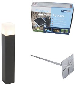 Paletto da esterno in vetro opale nero 50 cm con picchetto da terra e ghiera per cavi - Denmark