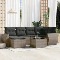 Set Divani da Giardino 7 pz con Cuscini Grigio in Polyrattan 3254007