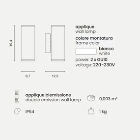 Applique NEVADA 9x12 cm per esterni in alluminio Bianco con diffusore in vetro