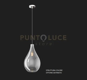 Sospensione ottone sat. 1 luce vetro medio fume' 1193os-sm-fu