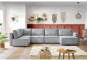 Divano angolare a U in velluto a coste grigio chiaro, angolo sinistro Nihad modular - Bobochic Paris