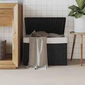 Cesto Portabiancheria Coperchio Nero 55,5x35x34 Cm Polyrattan /