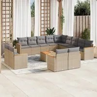 Set Divani da Giardino 14pz con Cuscini in Polyrattan Beige 3258937