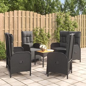 Set Da Pranzo Da Giardino 5 Pz Nero Con Cuscini İn Polyrattan /