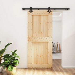 Porta Scorrevole Con Set Hardware 90x210 Cm Legno Massello Pino /
