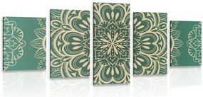 Quadri 5 pezzi – Mandala su sfondo turchese