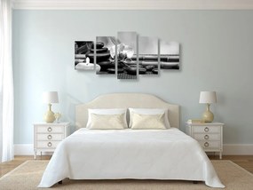 Quadri 5 pezzi – Natura morta Feng Shui in bianco e nero