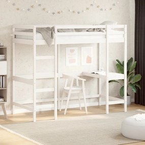 Letto Soppalco Con Scrivania Bianco 90x200 Cm Massello Pino /