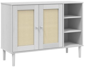 Credenza SENJA Aspetto Rattan Bianco 112x40x80 cm Massello Pino