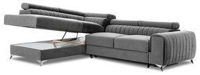 Divano angolare grigio allungabile/con contenitore (con penisola a sinistra/a L) e rivestimento in velluto Laurence – ELTAP