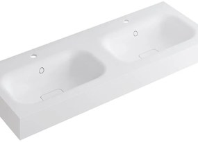 Lavabo a incasso rettangolare doppia vasca L 120.5 x H 15 x P 46 cm in resina bianco opaco